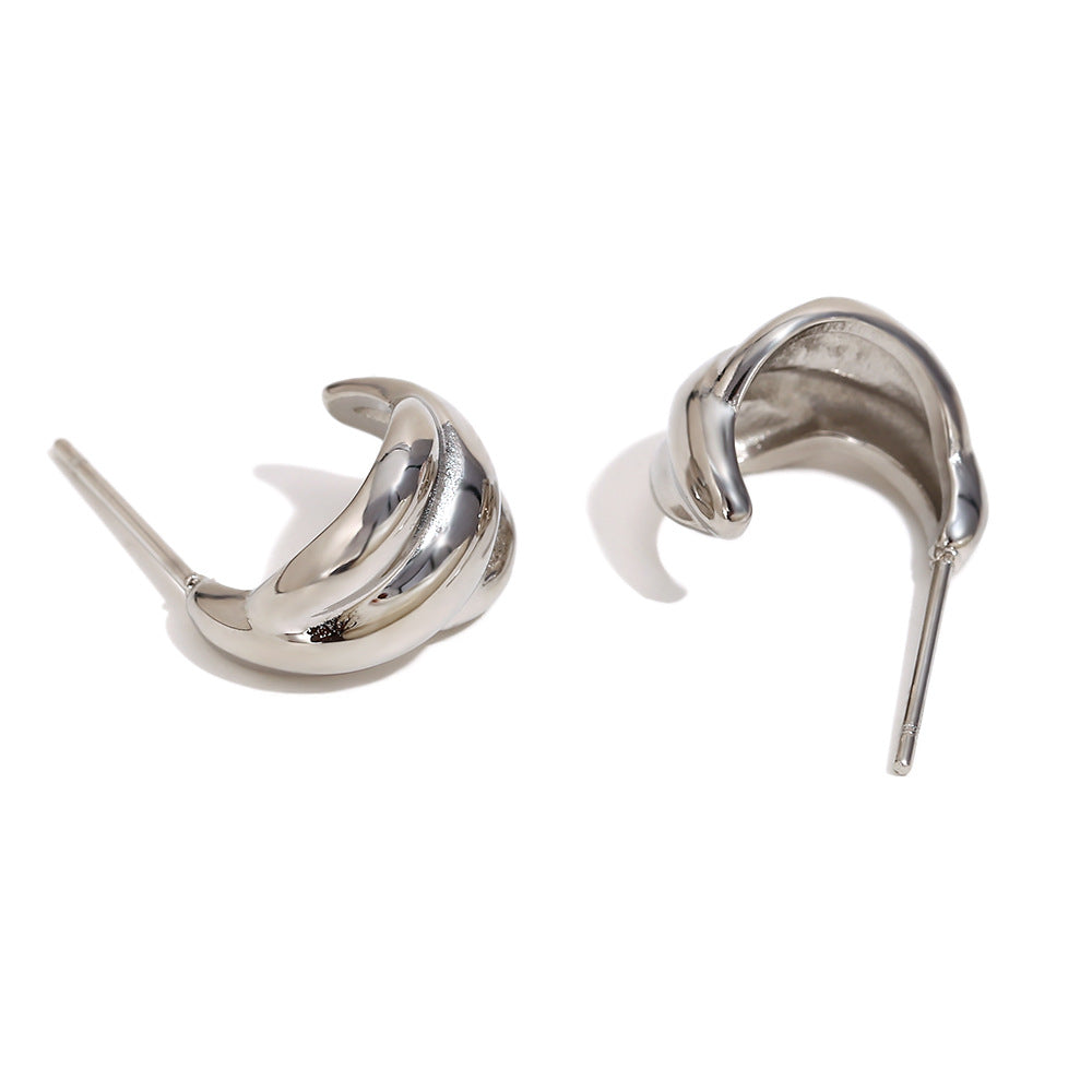 Fashionable Minimalist Geometric Stainless Steel 18K Gold Plated Pumpkin Stripe Stud Earrings for Women