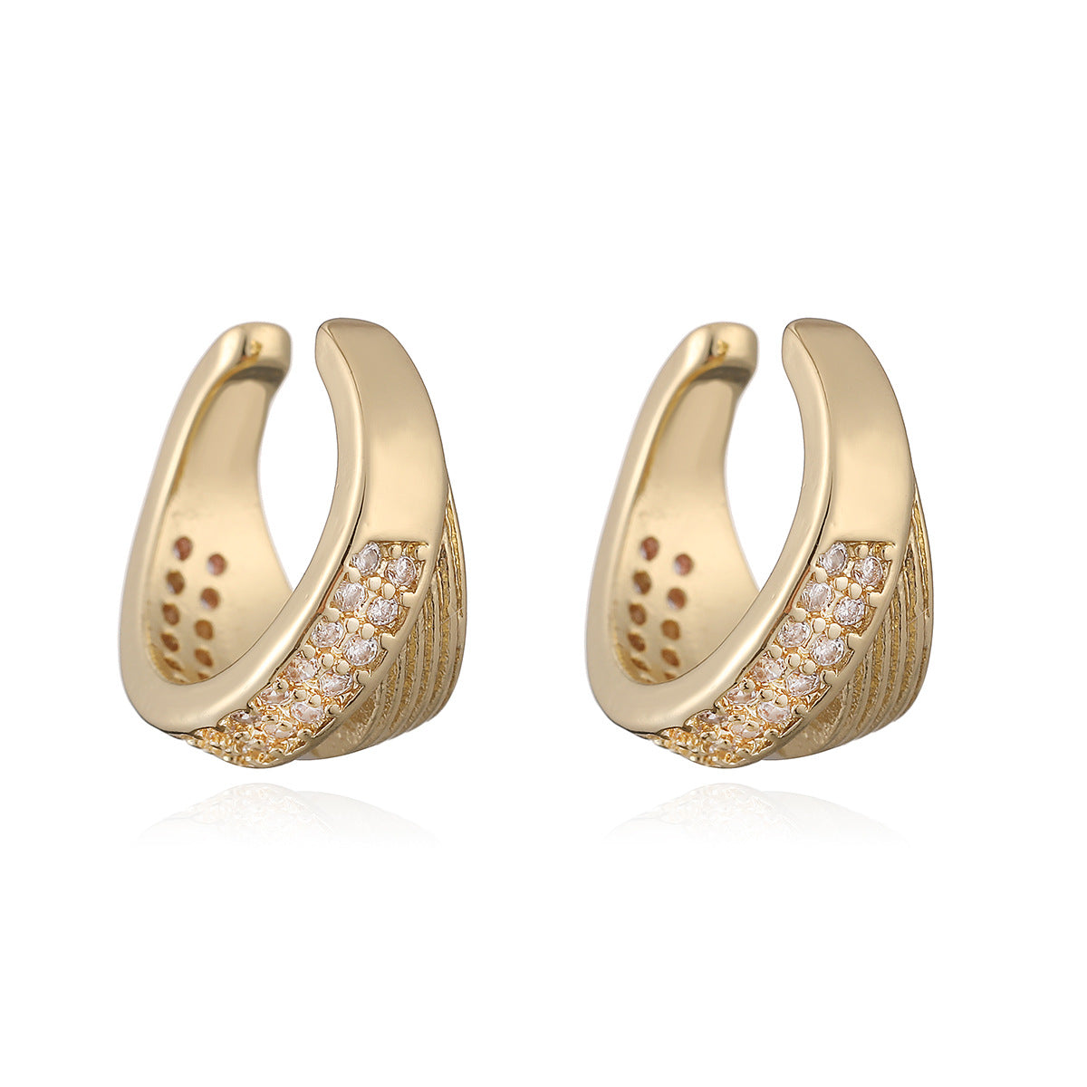Minimalist Geometric Gold Plated Brass Earrings with Cubic Zirconia Inlay