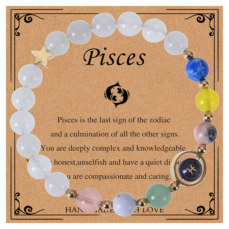 Elegant Geometric Natural Crystal Zodiac Beaded Bracelet Unisex Handmade Jewelry with Card