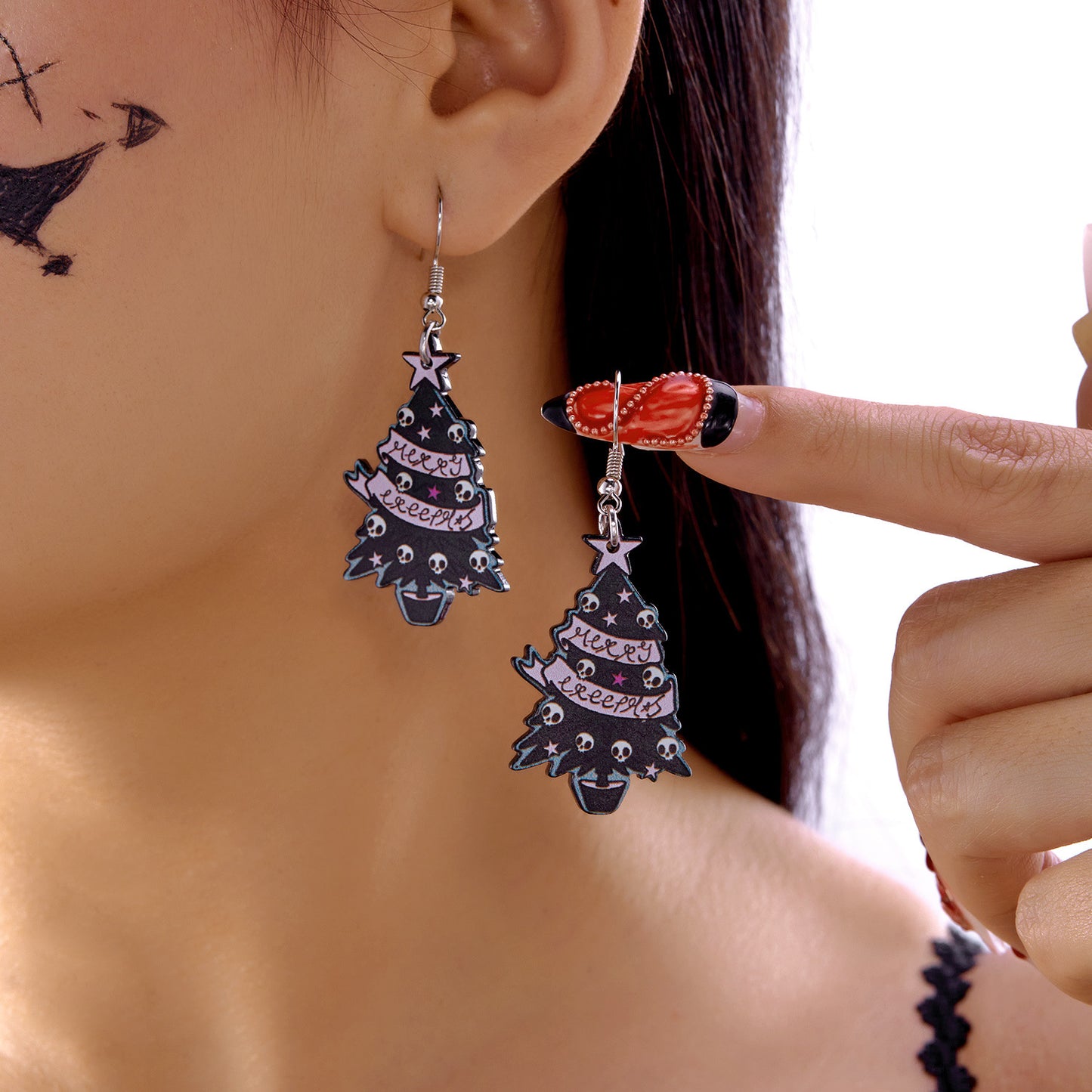 Pendientes acrílicos juguetones de fantasma y calavera florales de Halloween para mujer con diseño calado geométrico