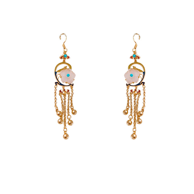 Vintage Floral Earrings with Enamel Finish and Tassel Detail in Alloy with 925 Silver Hooks for Women