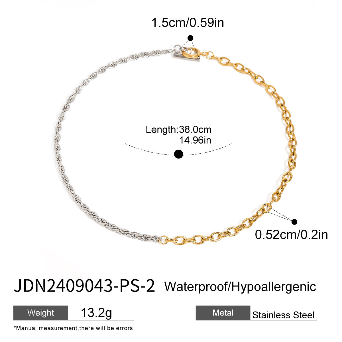 Collana Minimalista Irregolare in Acciaio Inossidabile con Dettagli Placcati in Oro 18K da Donna