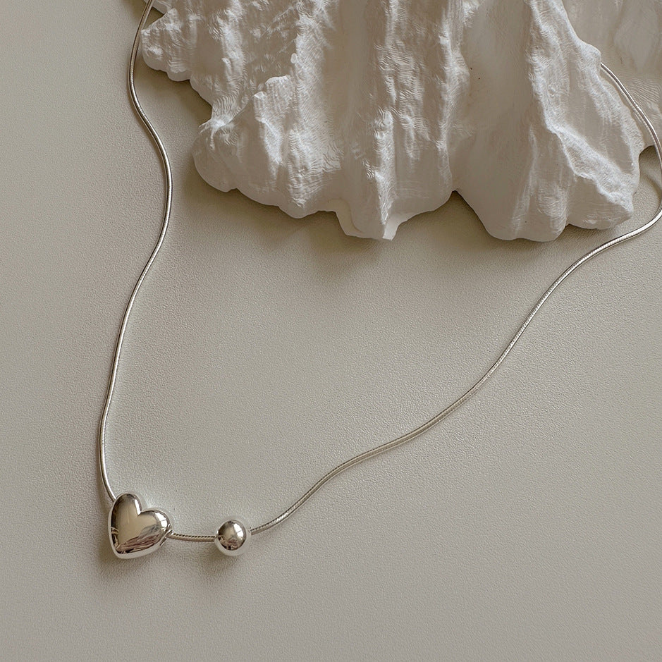 Collana a Catena Snake con Perline in Argento Sterling 925, a Forma di Cuore, Tono Freddo e Stile Minimalista