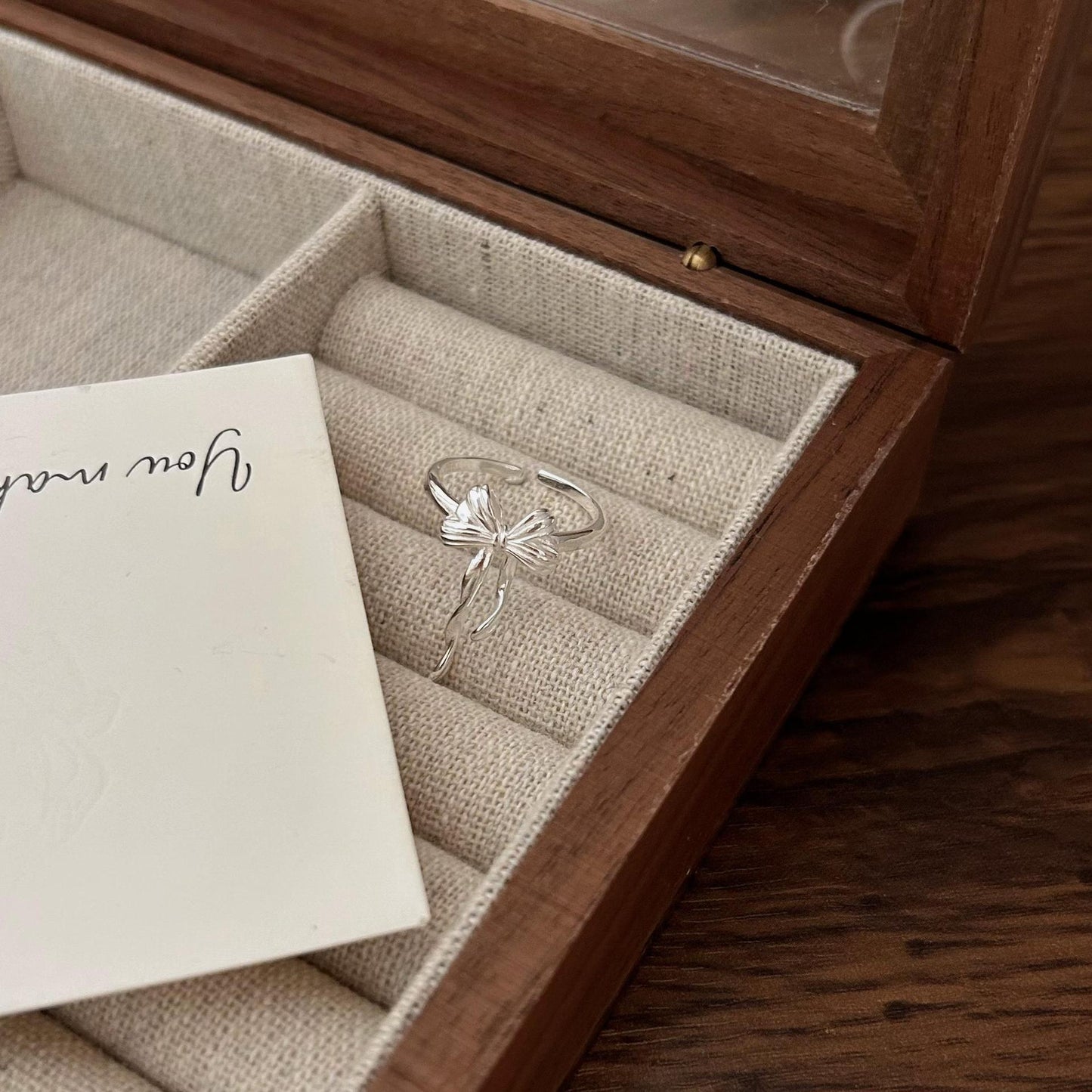Minimalist Sweet 925 Sterling Silver Bow Ring for Women