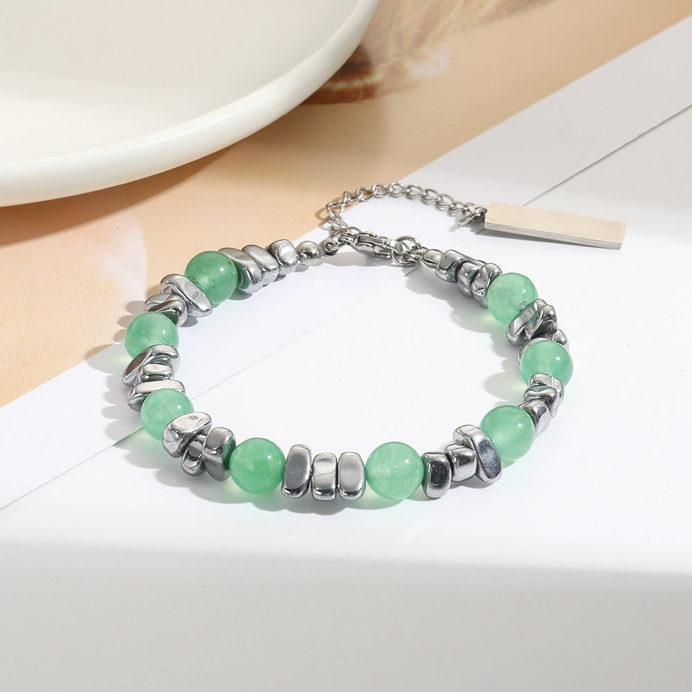 Hip-hop Streetwear Geometric Titanium Steel Stainless Steel Double Layer Cracked Bead Bracelet for Men and Women