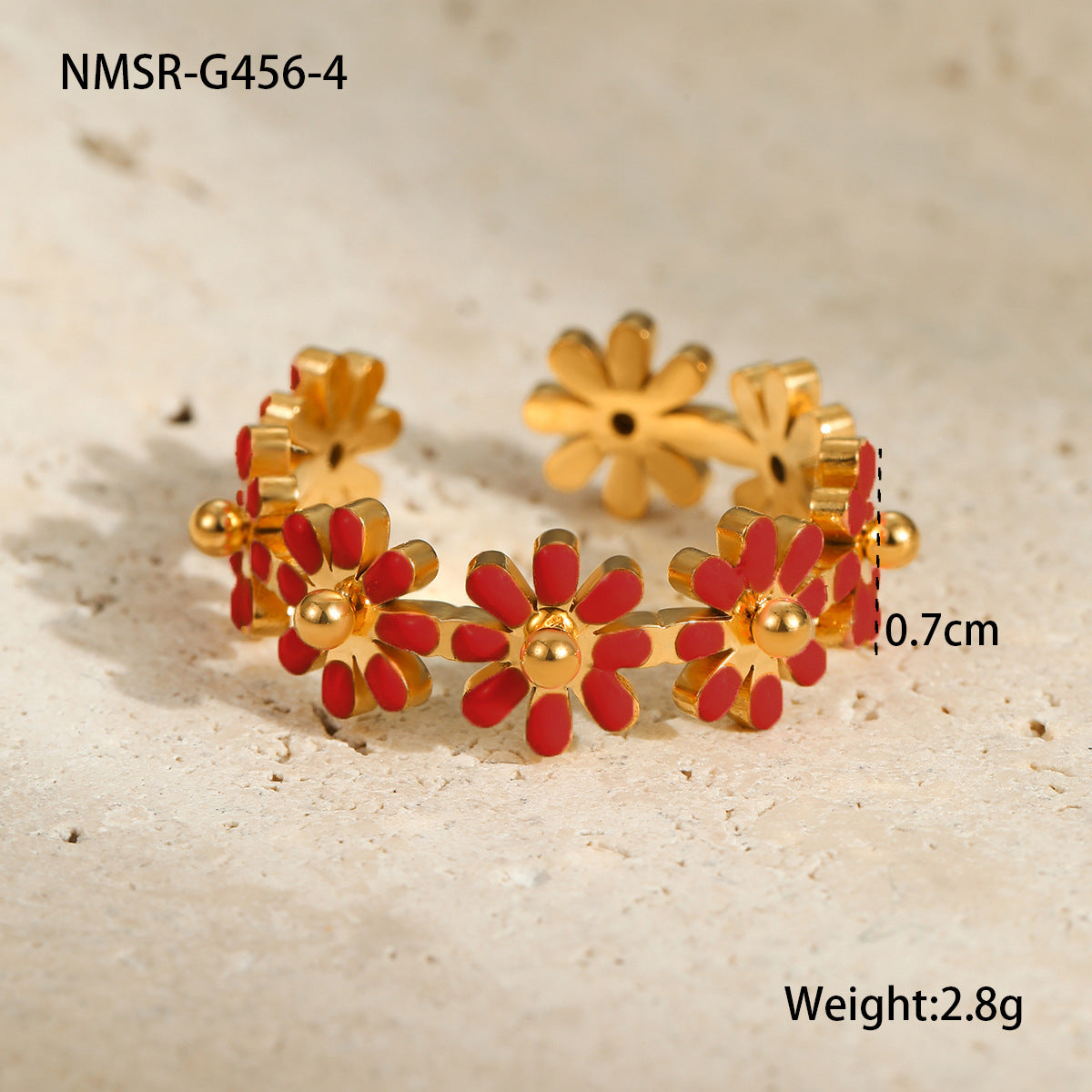 Anillo Minimalista de Margarita en Acero Inoxidable con Baño de Oro de 18K para Mujer