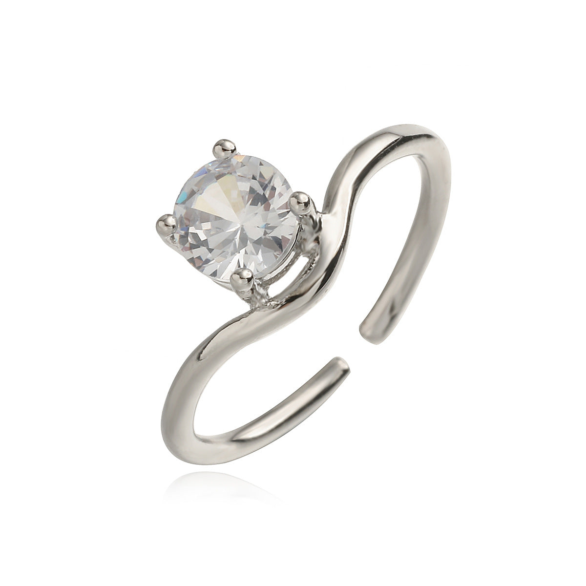 Minimalist Geometric Copper Ring with 18K Gold Plating and Cubic Zirconia Inlay for Women