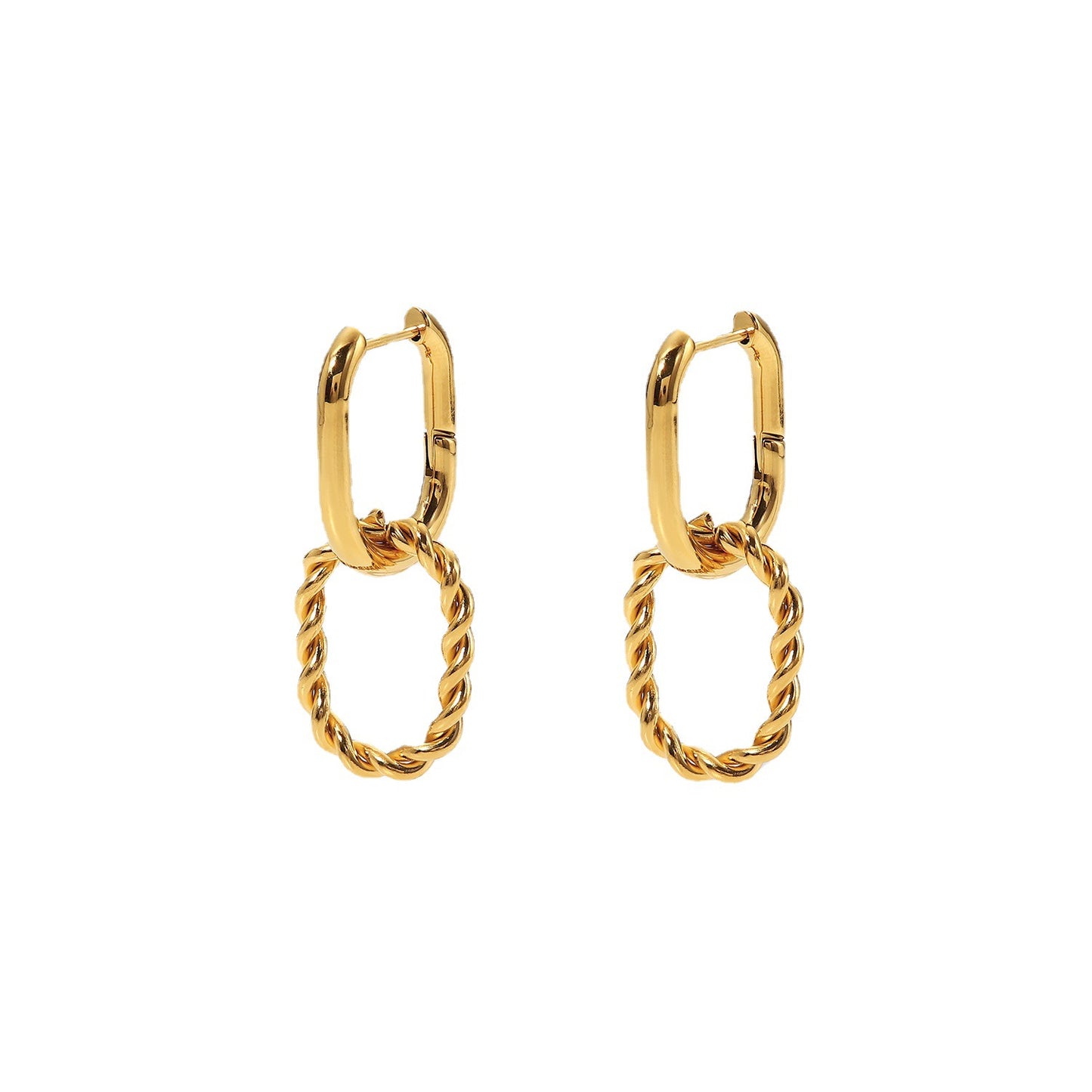 Orecchini a Cerchio Minimalisti Geometrici in Acciaio Inossidabile con Pendente a Torsione per Donna