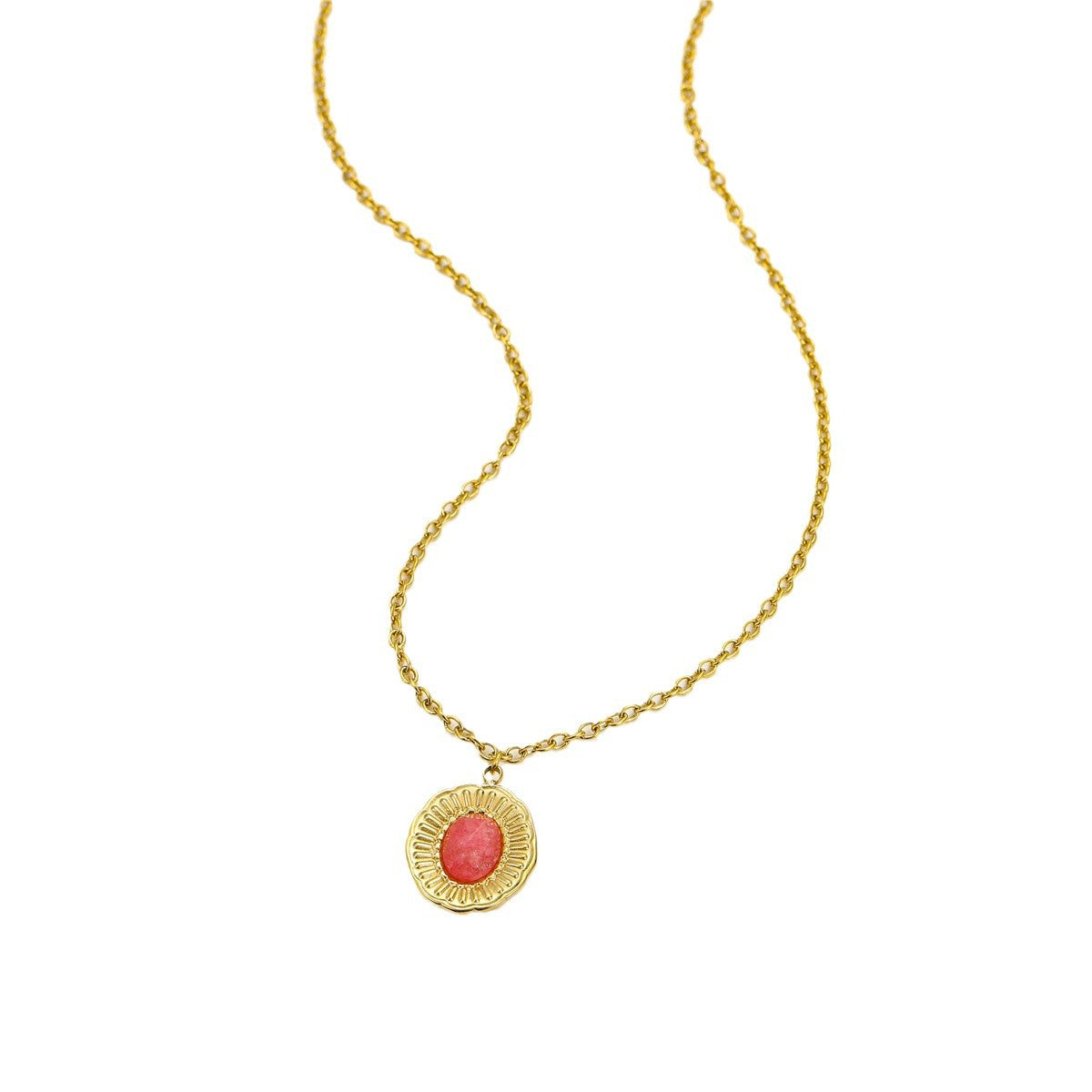 Collar con colgante de acero inoxidable de forma ovalada de moda con incrustaciones de diamantes de imitación para mujer, acabado chapado, cadena de clavícula minimalista
