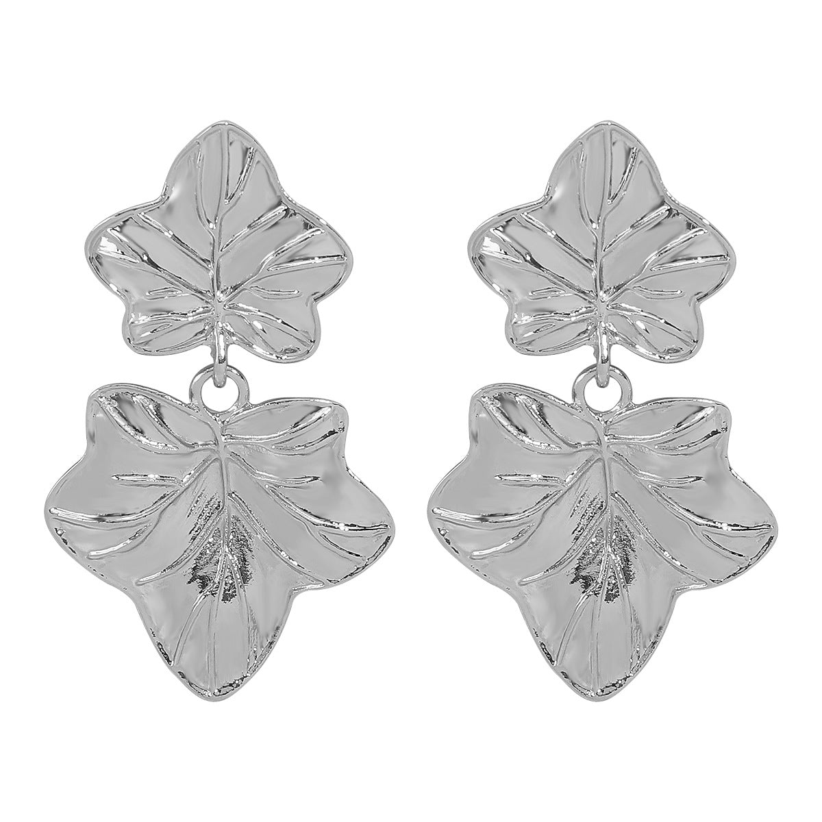 Pendientes minimalistas de aleación con hoja de arce para mujer con acabado chapado, diseño geométrico y patrón floral botánico