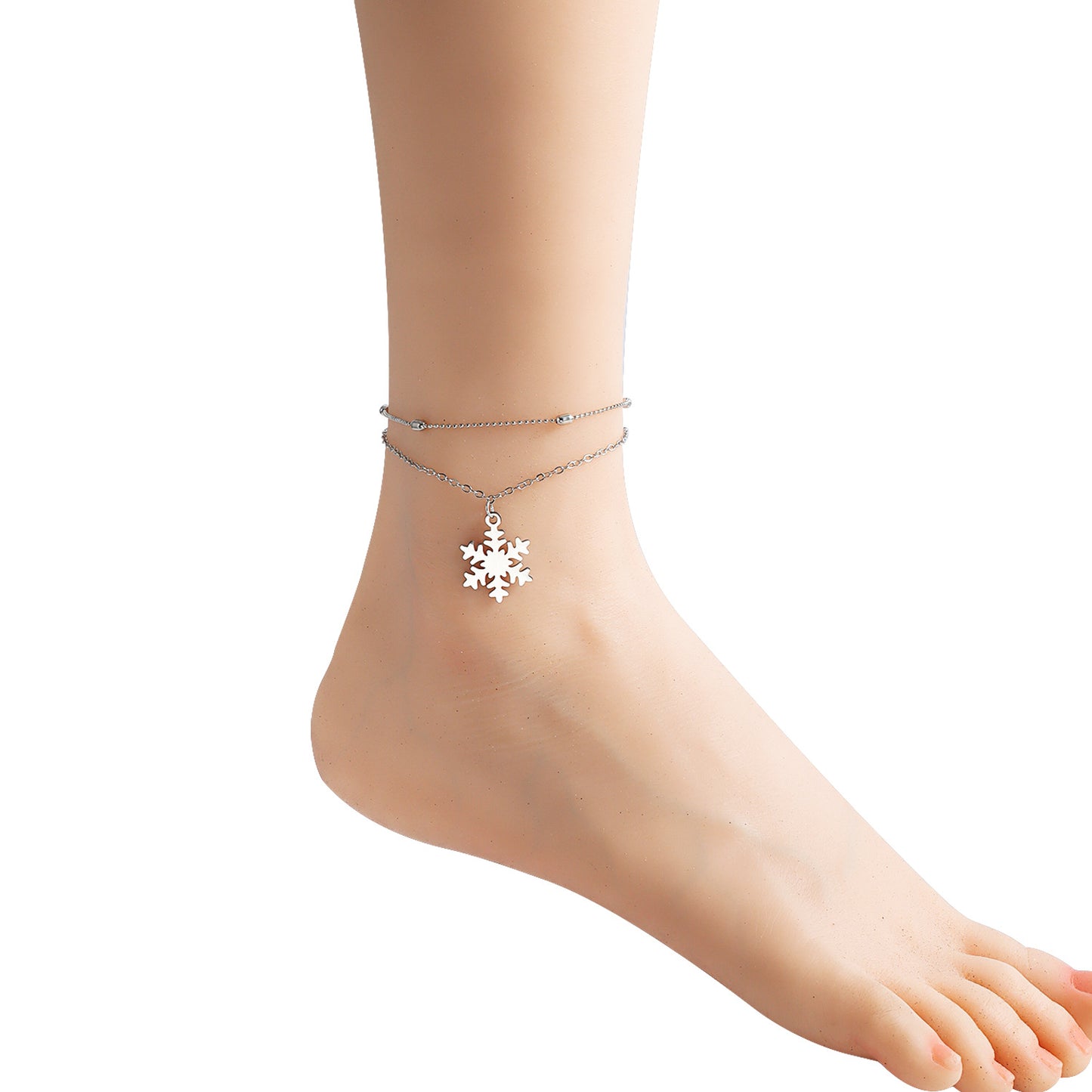 Minimalist Snowflake-Shaped Alloy Anklet for Women with Geometric Design Double-Layer Winter Holiday Jewelry