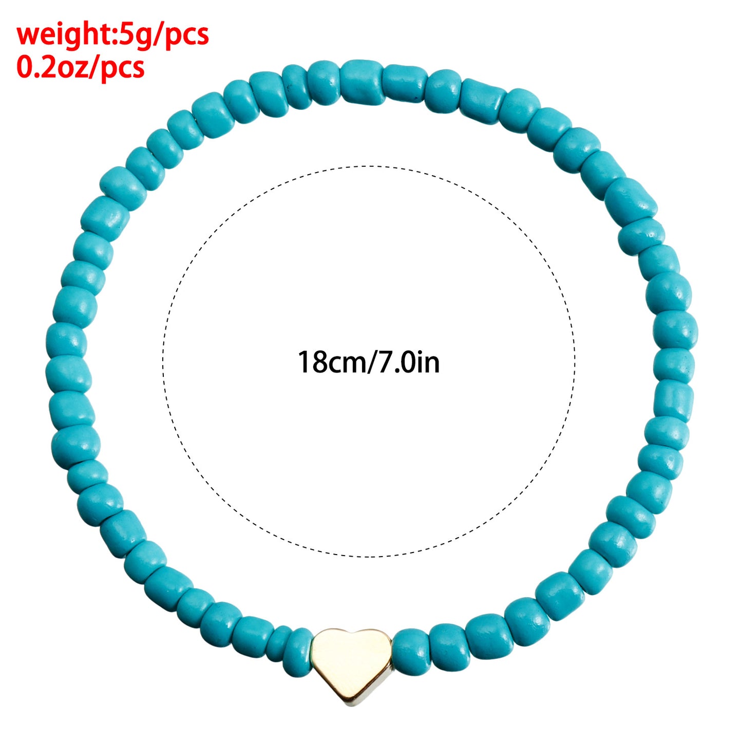 Pulsera elástica bohemia hecha a mano con abalorios, diseño geométrico y en forma de corazón, con cuentas de semillas de colores y acabado chapado