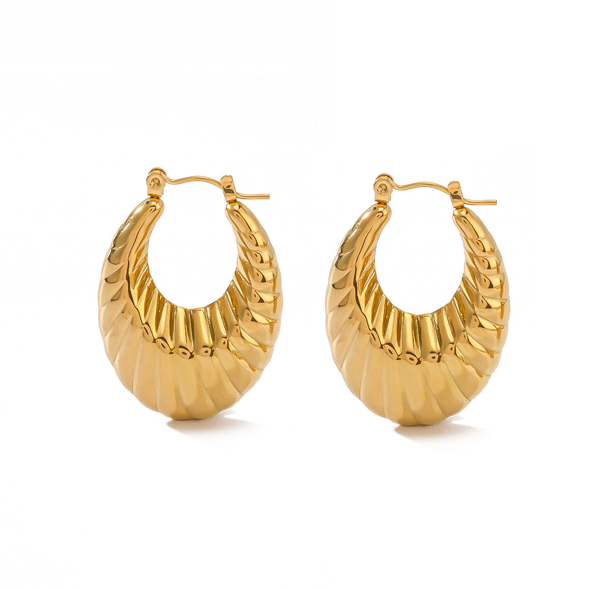 Orecchini Minimalisti da Donna a Ovale con Texture Vuota in Acciaio Inossidabile e Placcatura in Oro 18K