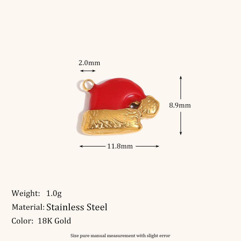 Colgante de moda con forma de corazón y copo de nieve con diseño de gorro de Papá Noel, de acero inoxidable con chapado en oro de 18 quilates para la creación de joyas DIY