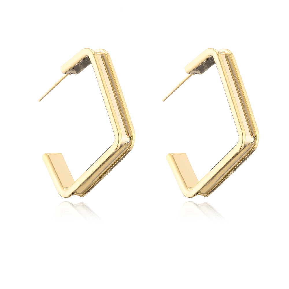 Minimalist Gold Plated Brass Geometric Round Earrings with 925 Sterling Silver Posts for Women
