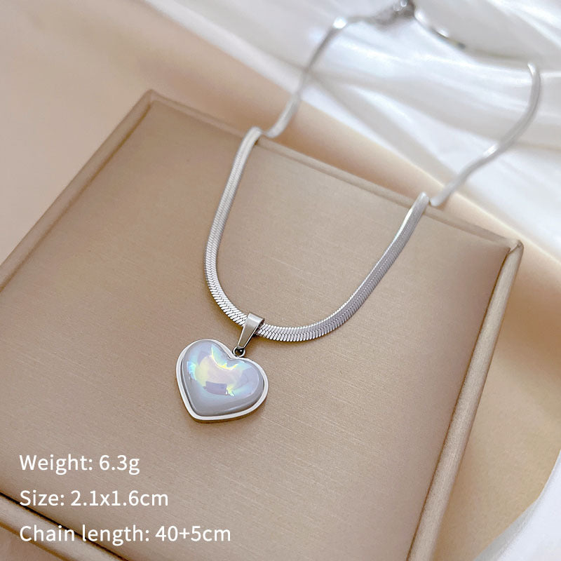 Cartoon Fresh and Sweet Titanium Steel Heart Geometric Pendant Necklace for Women