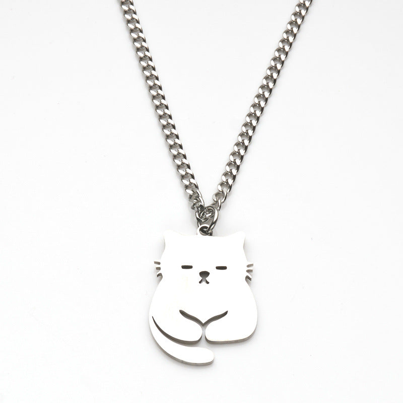 Simpatica collana con ciondolo a forma di gatto in acciaio al titanio con design geometrico, finitura galvanizzata, stile fresco e dolce per le donne