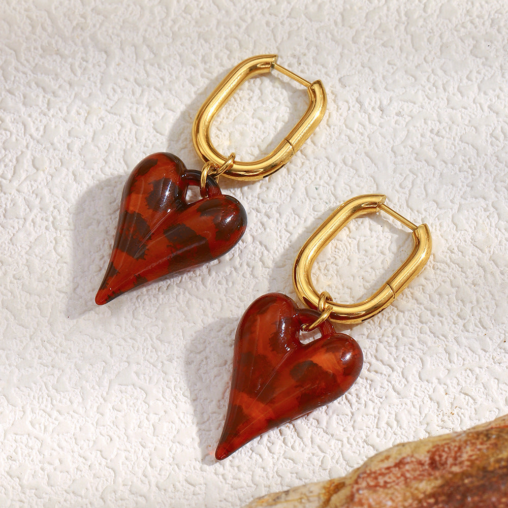 Minimalist Luxury Stainless Steel Plated 18K Gold Acrylic Long Heart-Shaped U-Shape Earrings for Women