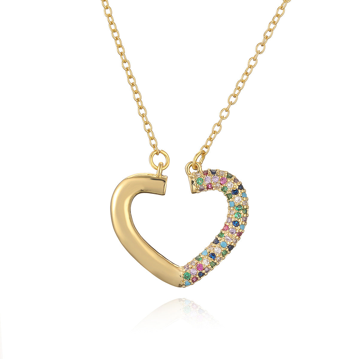 Minimalist Open Heart Pendant Necklace for Women Made of Brass with Real Gold Plating and Cubic Zirconia