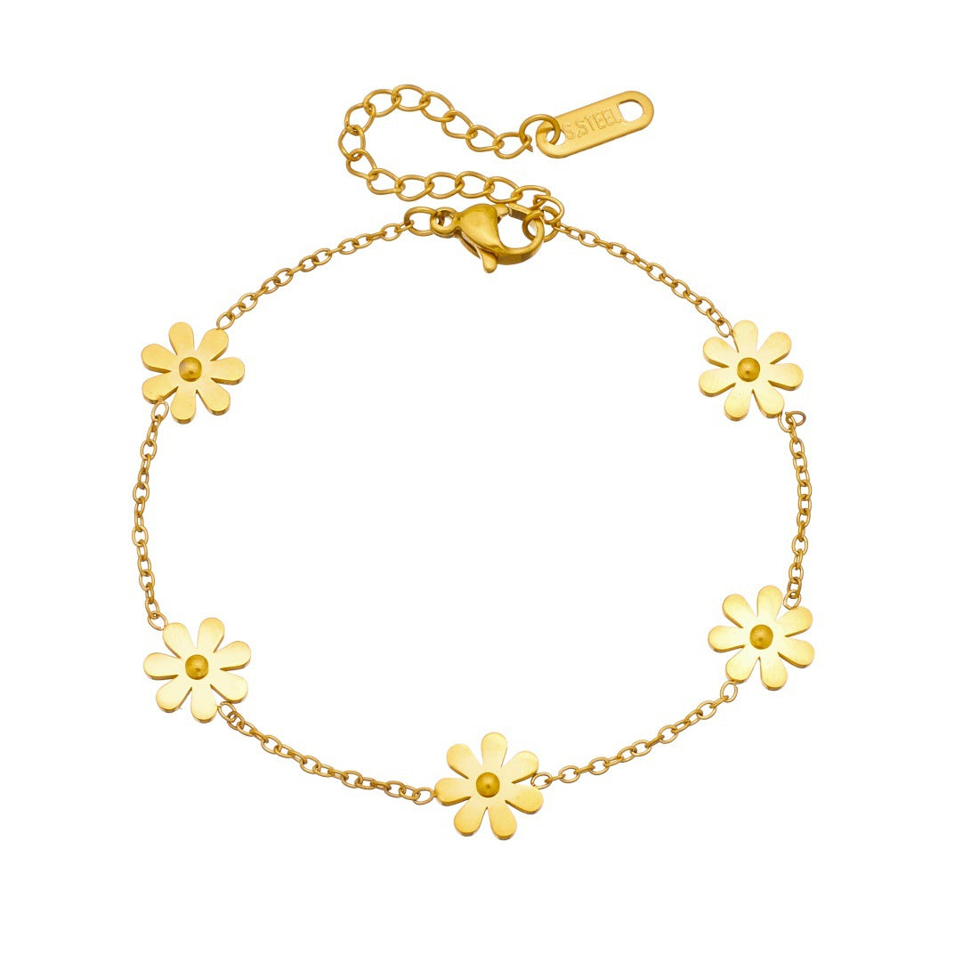 Minimalist Sweet Gold Plated Floral Stainless Steel Bracelet