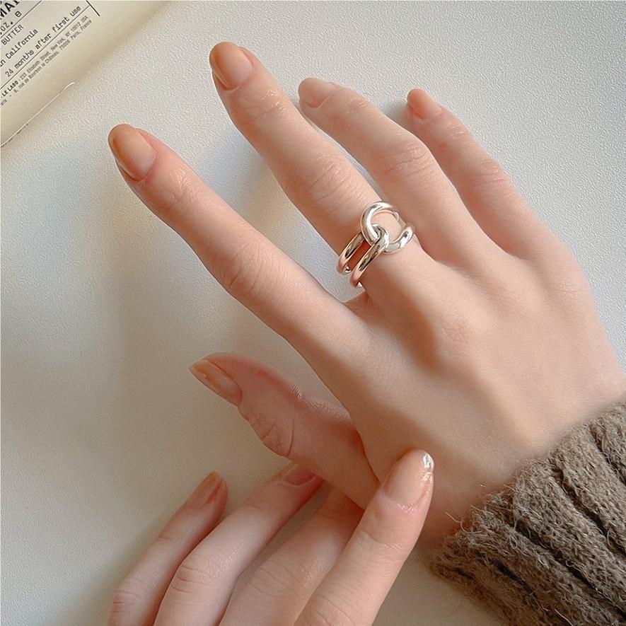 Anillo de plata de ley 925 con diseño minimalista de corazón cruzado geométrico para mujer