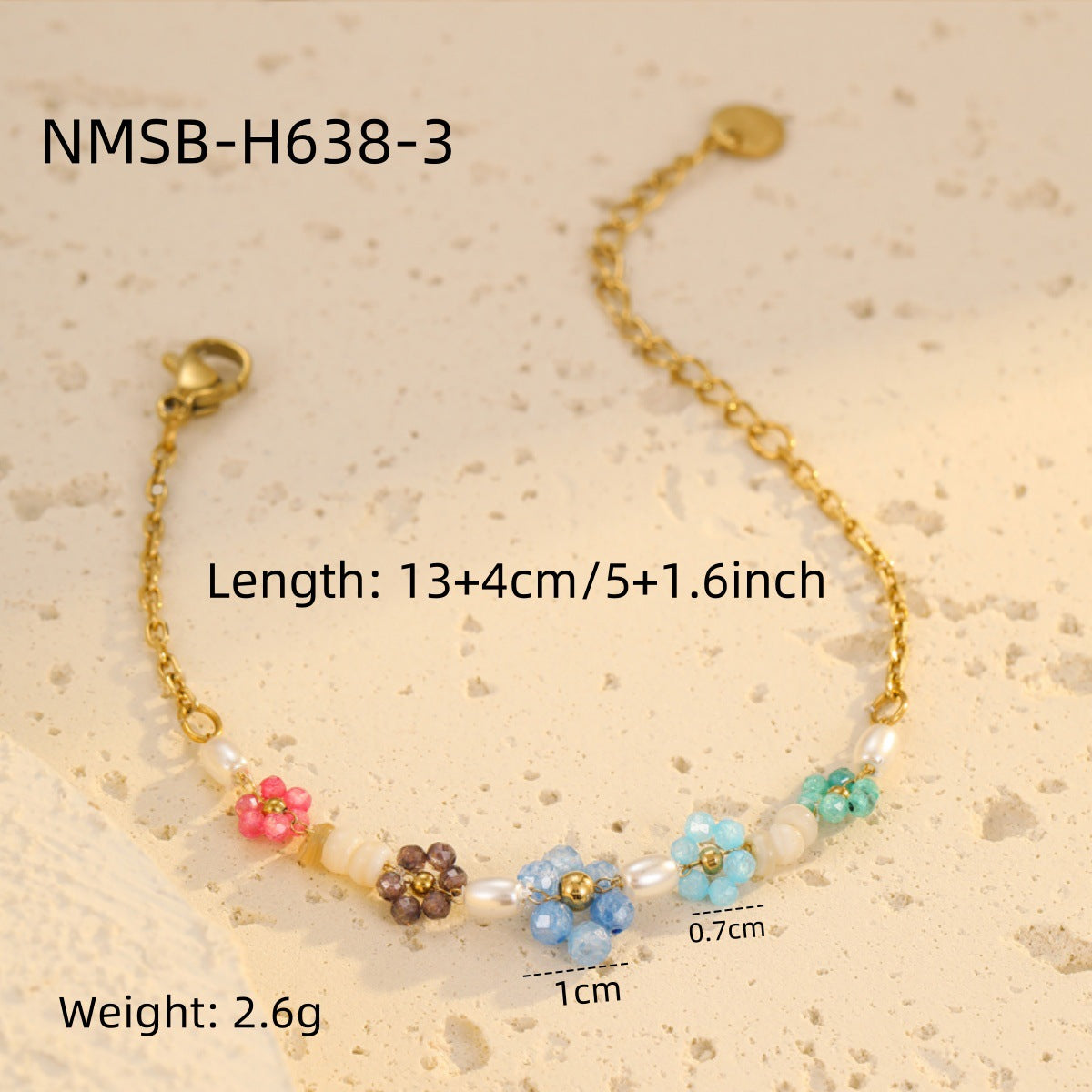 Fashionable Women's Beaded Bracelet with Colorful Flower Charms Stainless Steel Plated for Elegant Casual Wear