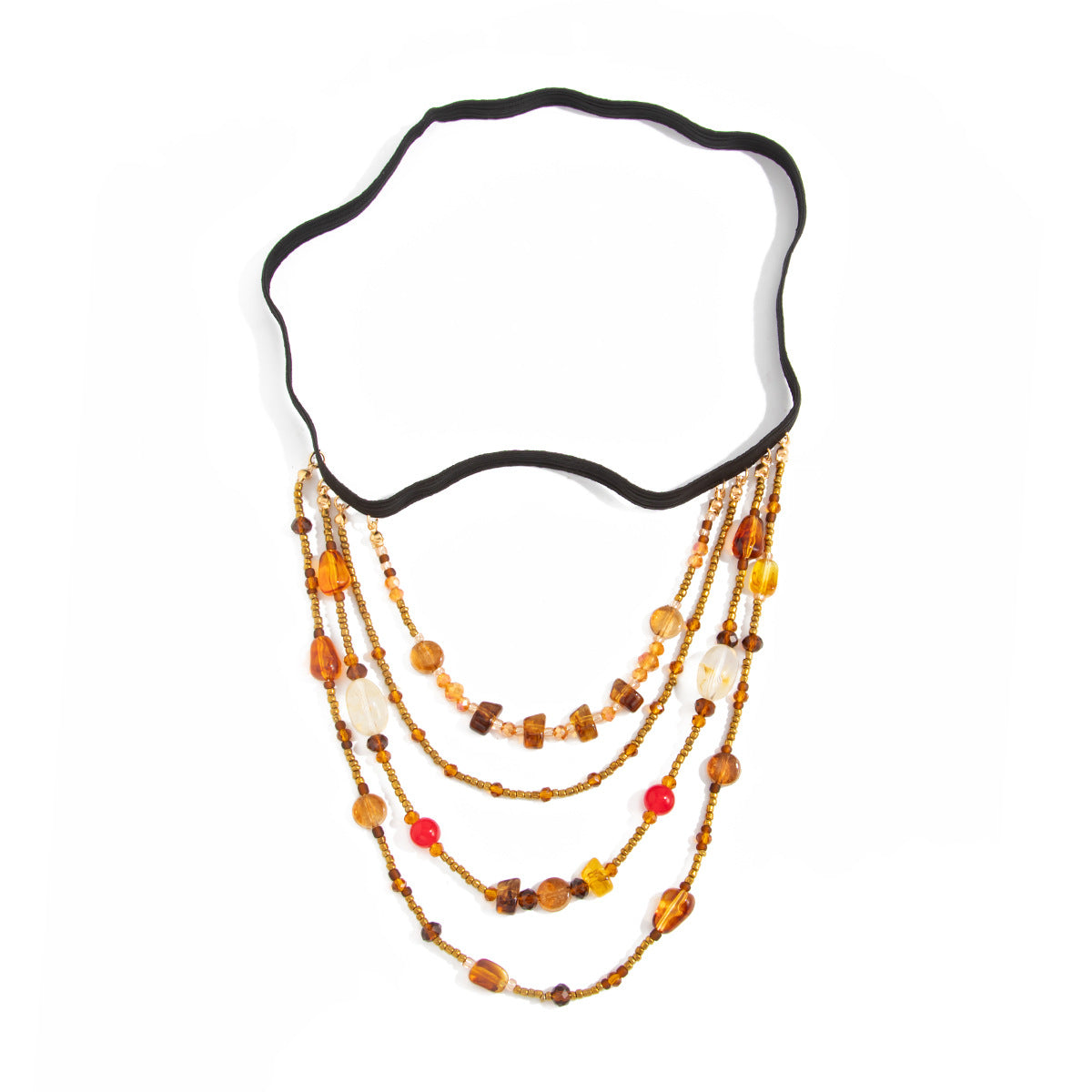 Bohemian Geometric Multi-layer Tassel Beaded Anklet with Elastic Cord Resin and Crystal Beads for Women