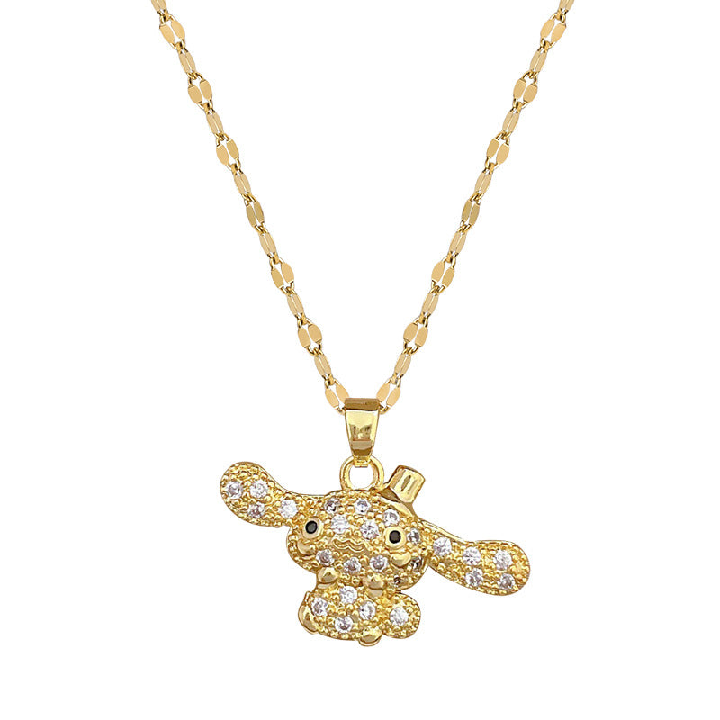 Collana con ciondolo a orsetto, lusso, strass, geometrica, in acciaio al titanio, per unisex