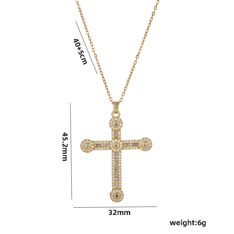 Vintage Hip Hop Cross Pendant Necklace in Titanium Steel with Rhinestone Inlay on O-Chain for Women