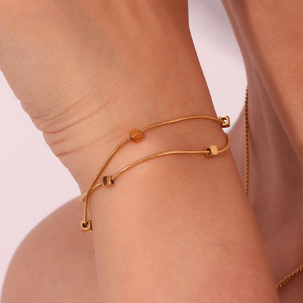 Bracciale da donna a doppia catena a serpente in acciaio inossidabile placcato oro 18 carati, geometrico minimalista