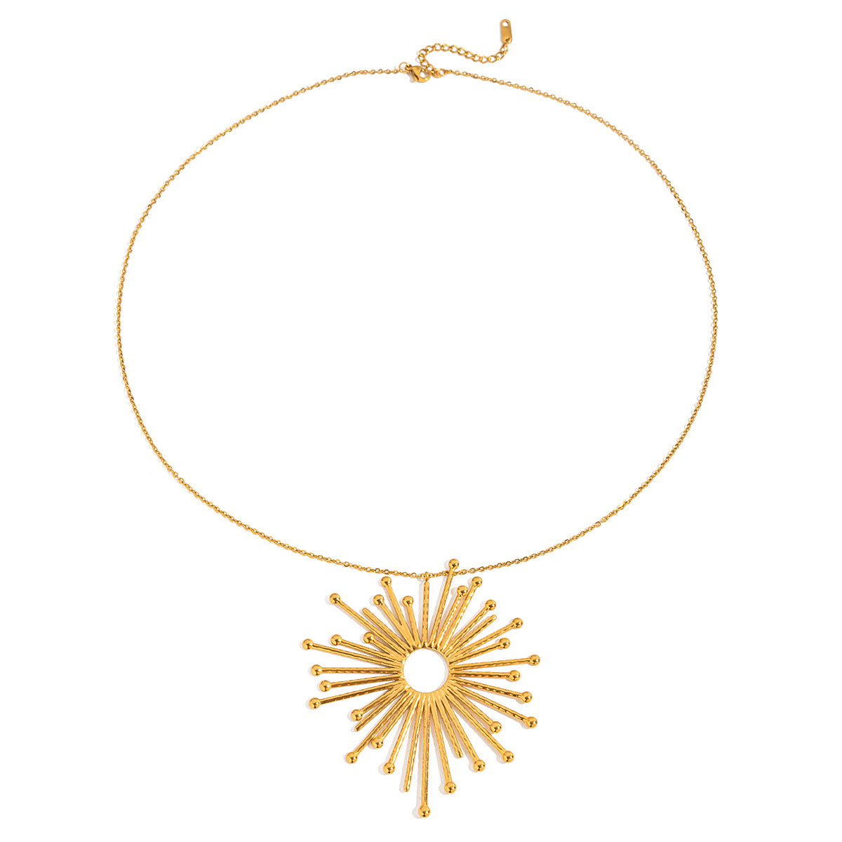 Collana da donna in acciaio inossidabile placcato con ciondolo sole geometrico, per un'estetica lussuosa e minimalista