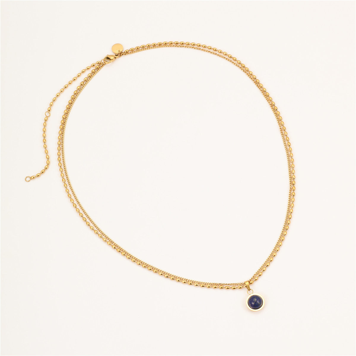 Elegante collar con colgante geométrico de lapislázuli de acero inoxidable para mujer con acabado chapado