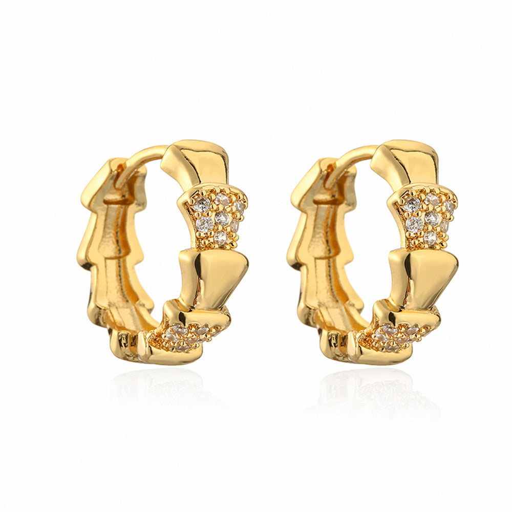 Minimalist Geometric Copper Hoop Earrings with Real Gold Plating and Micro-Pavé Zirconia for Women