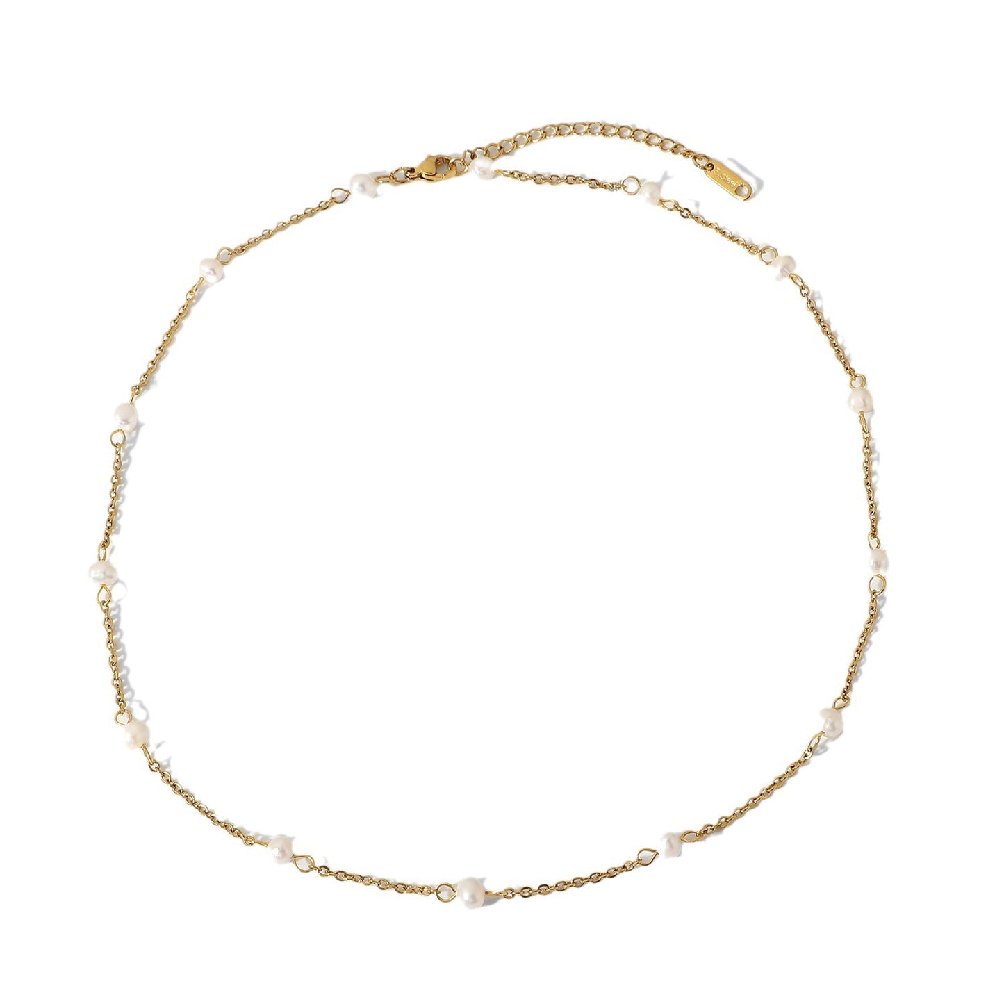 Minimalist Geometric Stainless Steel Necklace with 18K Gold Plating and Natural Freshwater Pearl Pendant for Women