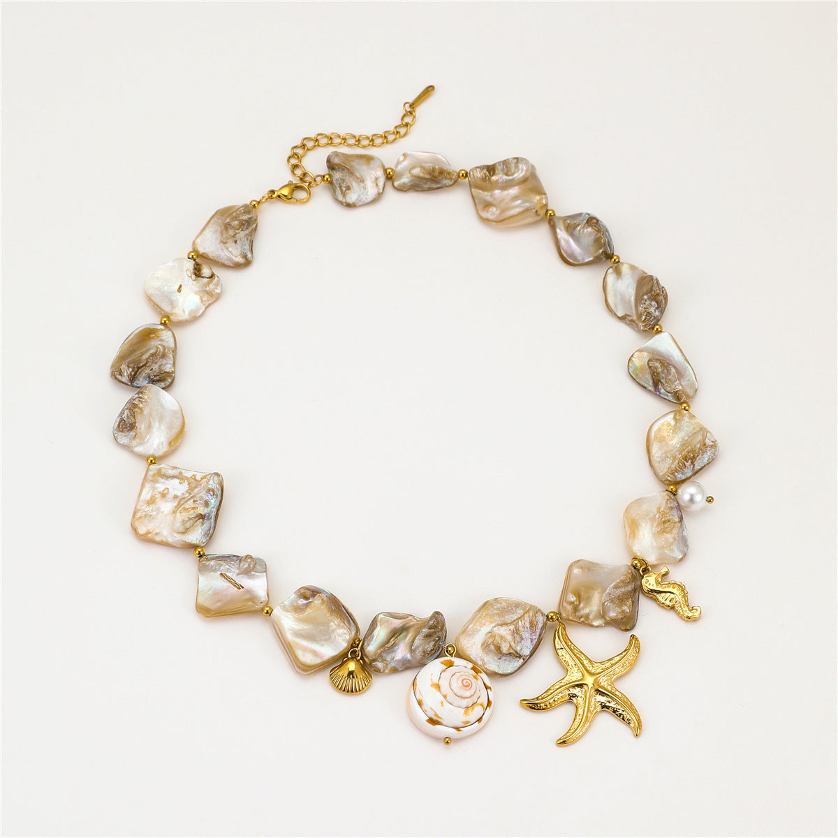 Collar de clavícula de acero inoxidable con estilo vacacional, con forma irregular de concha marina y estrella de mar para mujer, con acabado chapado