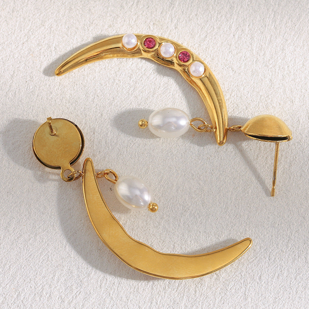 Minimalist Geometric Horn-Shaped Stainless Steel Earrings with 18K Gold Plating for Women