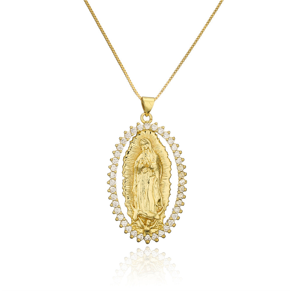 Minimalist Geometric Copper Pendant Necklace with 18K Gold Plating and Zircon Accents