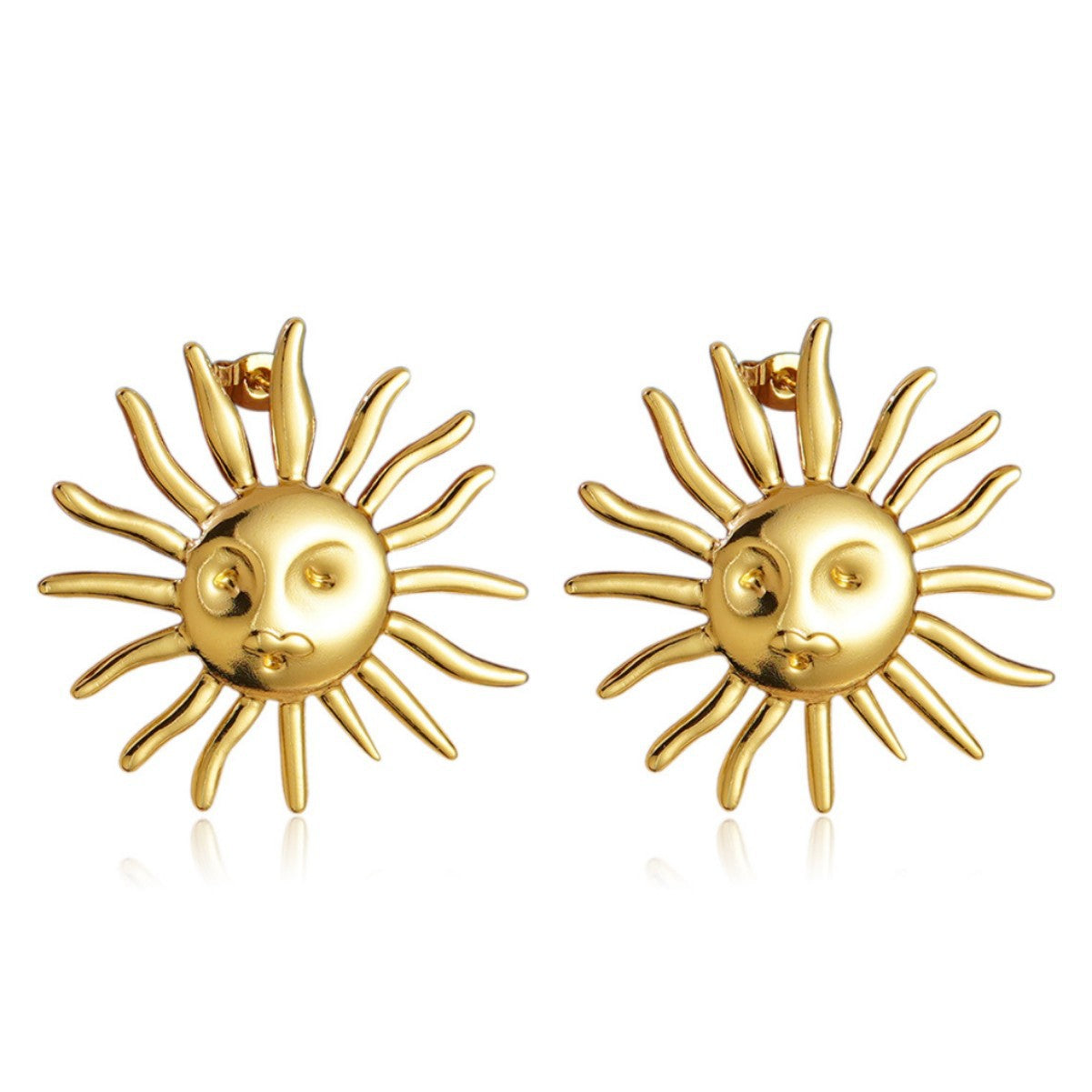 Orecchini da donna in acciaio inossidabile placcato con motivo geometrico a sole, stile casual elegante