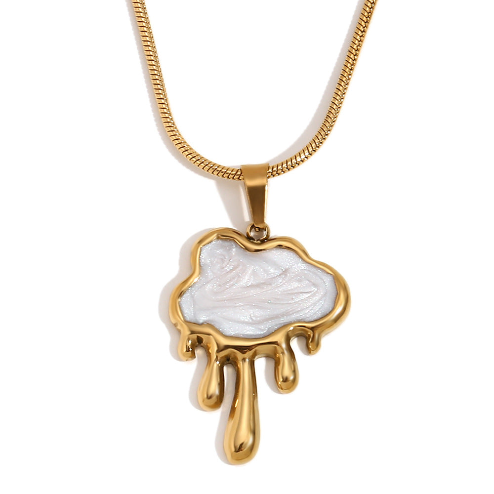 Vintage Elegant Geometric Stainless Steel 18K Gold Plated Necklace with Titanium Steel Pendant Snake Chain for Women