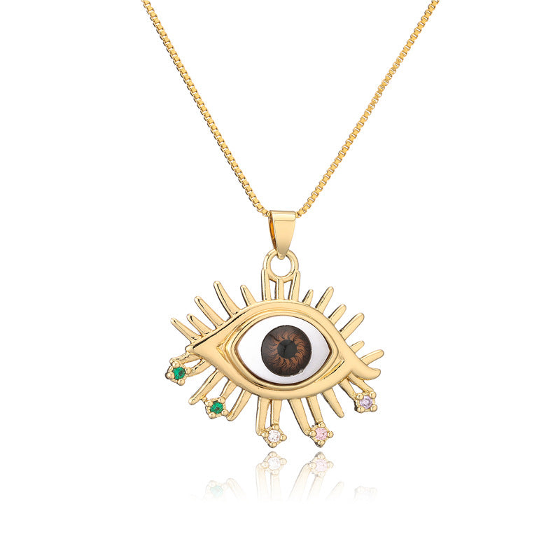 Exaggerated Geometric 18K Gold Eye Pendant Necklace with Box Chain for Women