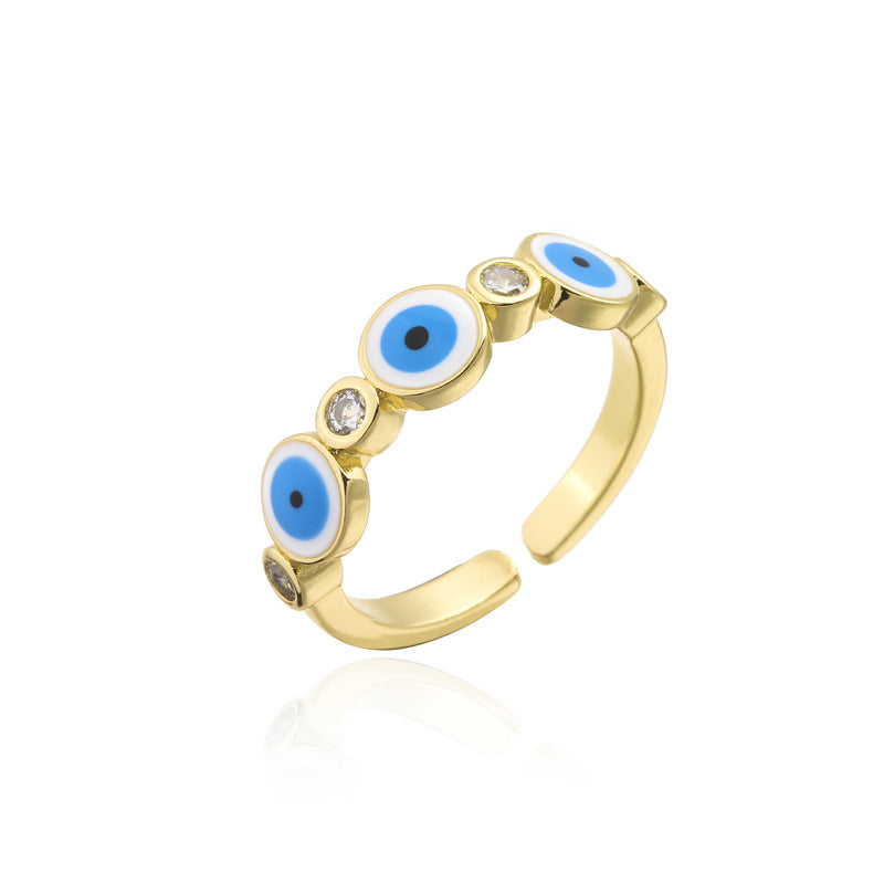 Geometric Drip Oil Brass 18K Gold Plated Cubic Zirconia Ring for Women