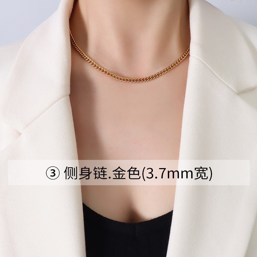 Collana da donna con catena a maglia O-ring placcata in oro 18 carati in acciaio al titanio geometrico minimalista