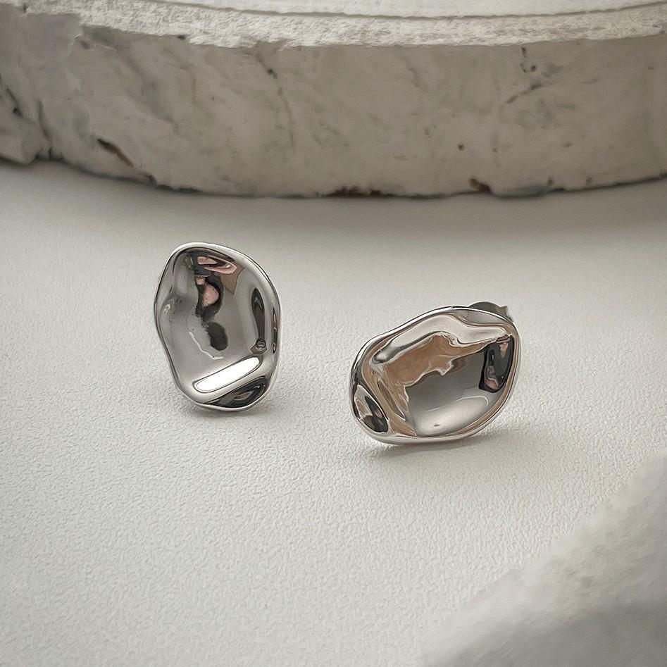 Orecchini a perno asimmetrici minimalisti a forma di goccia in argento sterling 925 con intarsio di perle e bordo geometrico