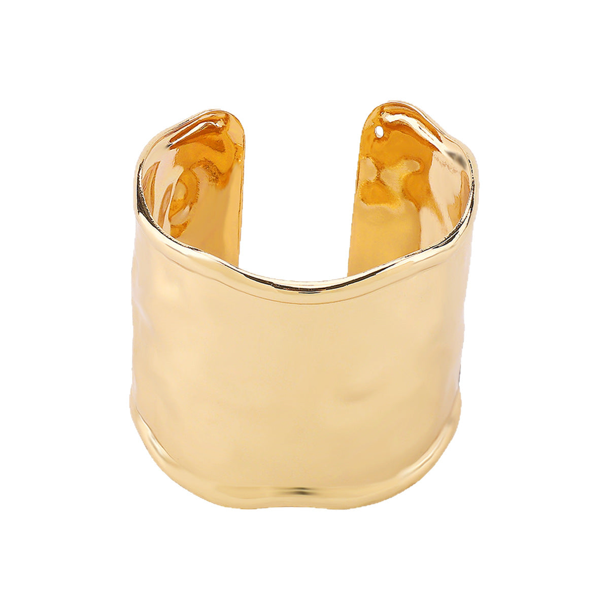 Bracciale a cerchio irregolare vintage da donna, geometrico, largo, liscio, lucido in ferro con finitura galvanizzata