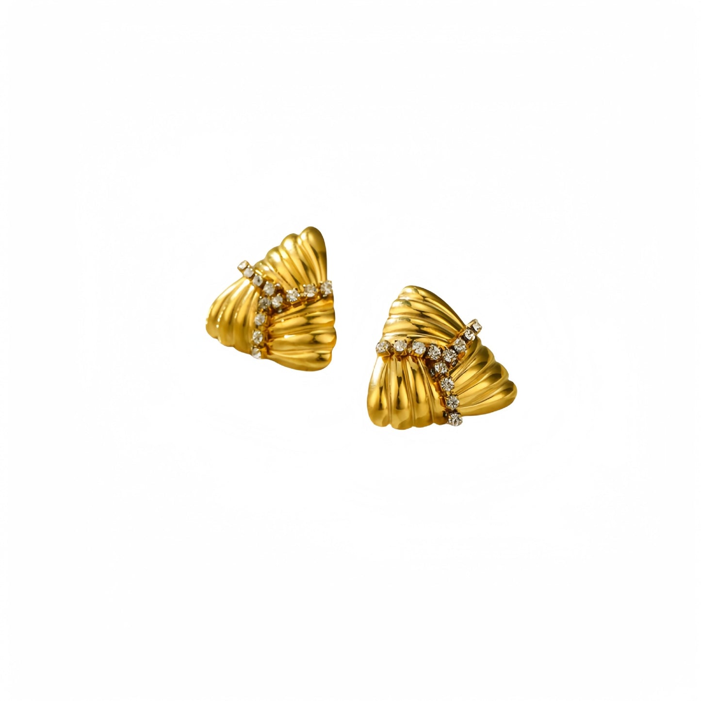 Orecchini a perno da donna in acciaio inossidabile titanio con triplo strato, con texture geometrica a triangolo, strass e finitura placcata, alla moda