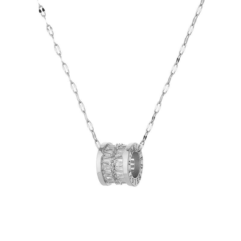 Luxury Minimalist Lip-Shaped Titanium Steel Necklace with Plated Finish for Women, Adjustable Clavicle Chain Featuring Circular Pendant Design
