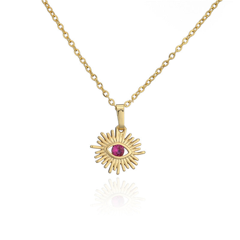Irregular Geometric Cubic Zirconia Inlay Brass Pendant Necklace with Cable Chain