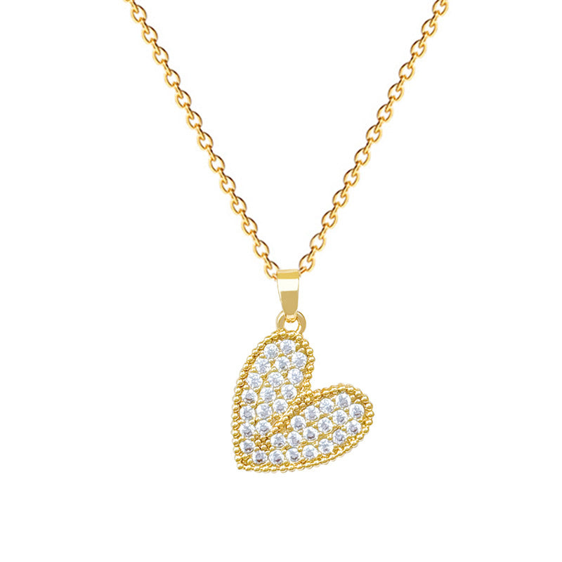 Sweet Heart Shaped Rhinestone Inlaid Titanium Steel Necklace for Unisex