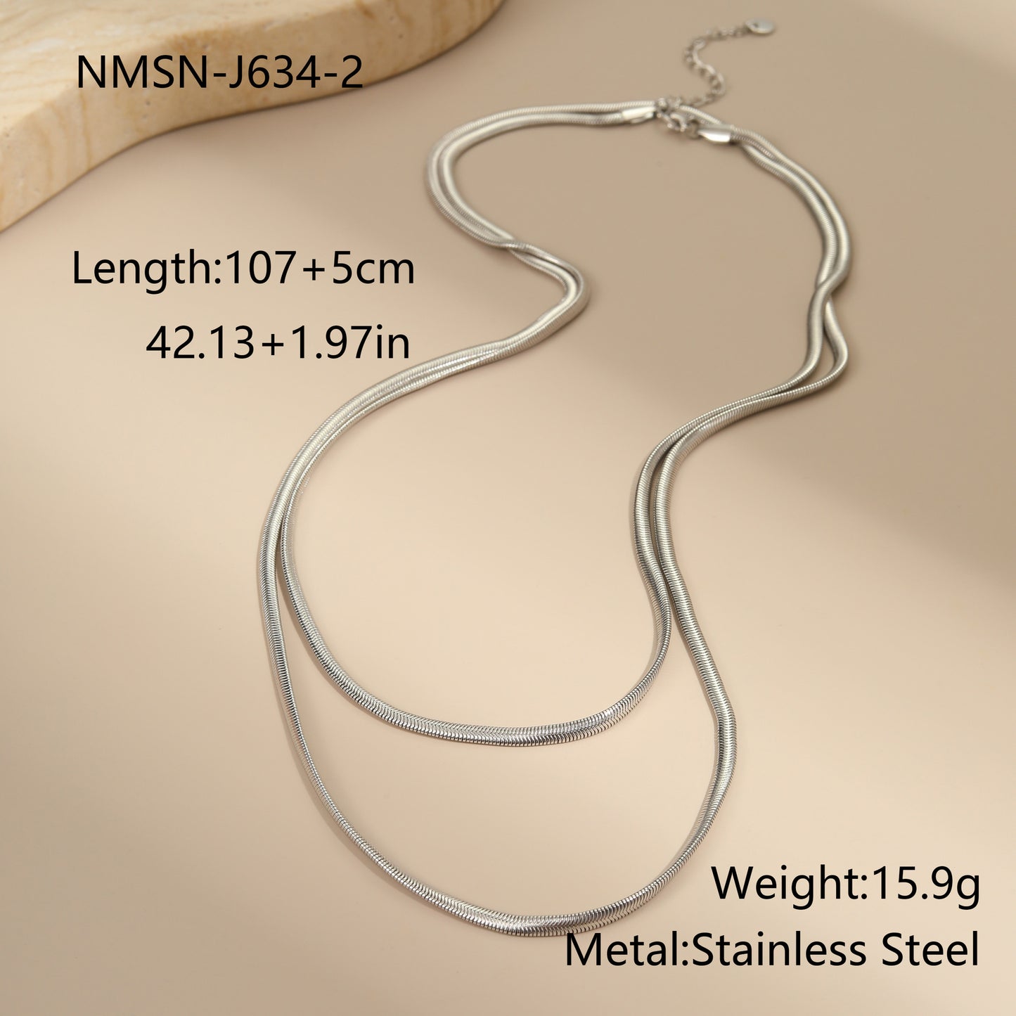 Minimalist Geometric Snake Chain Necklace in Stainless Steel with 18K Gold Plating for Women Long Layering Sweater Chain