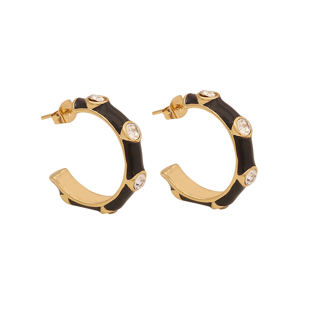 Pendientes de acero inoxidable esmaltados vintage en forma de C con diseño de línea geométrica para mujer